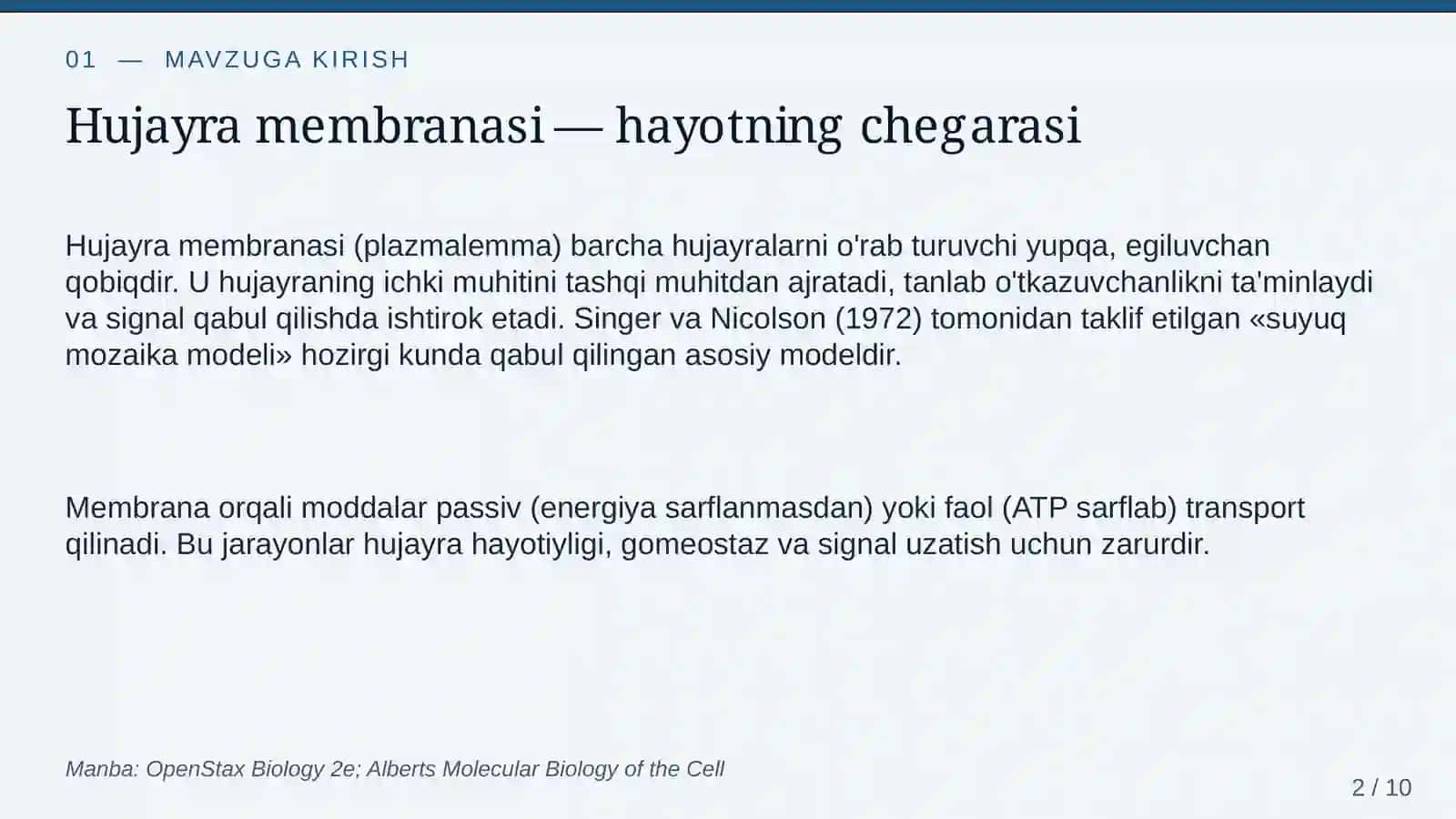 Hujayra membranasi va moddalarning hujayraga kirishi 2