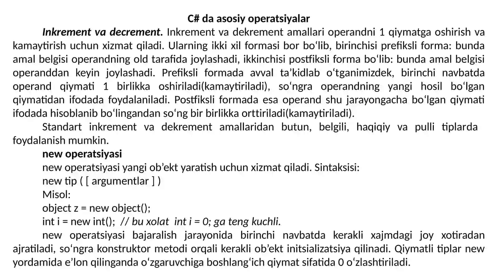 C# TILINING ASOSIY TUSHUNCHALARI, 2