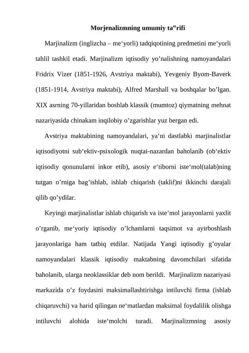 Marjinalizm ta`limoti va neoklassik iqtisodiy maktablar 2