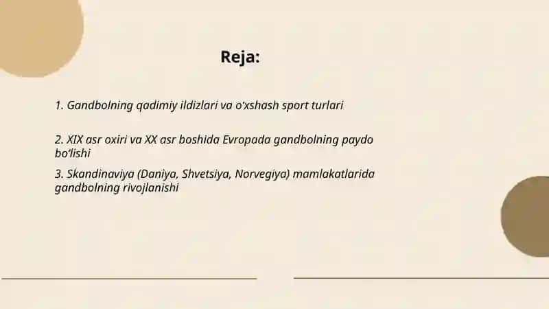 Gandbol sport turining kelib chiqish tarixi va rivojlanish tarixi 2