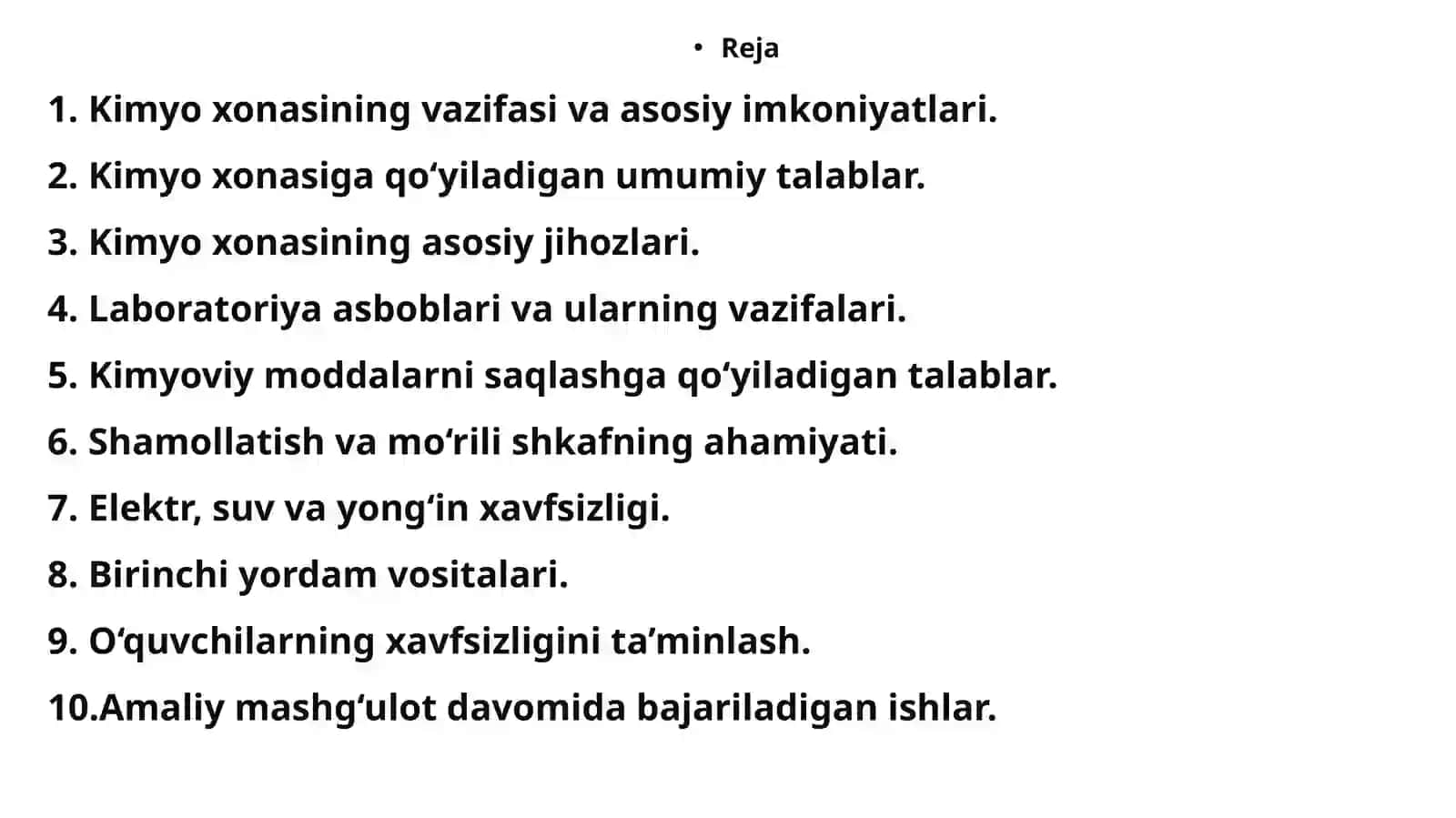 Kimyoxonasining jihozlanishiga qo‘yilgantalablar 2