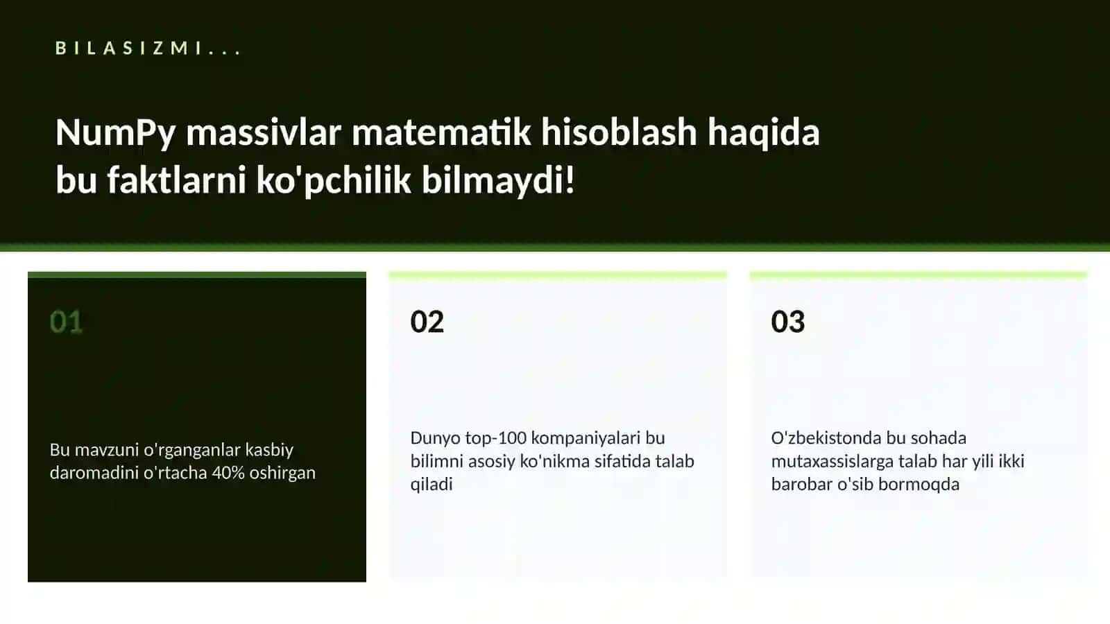 NUMPY MASSIVLAR MATEMATIK HISOBLASH 2