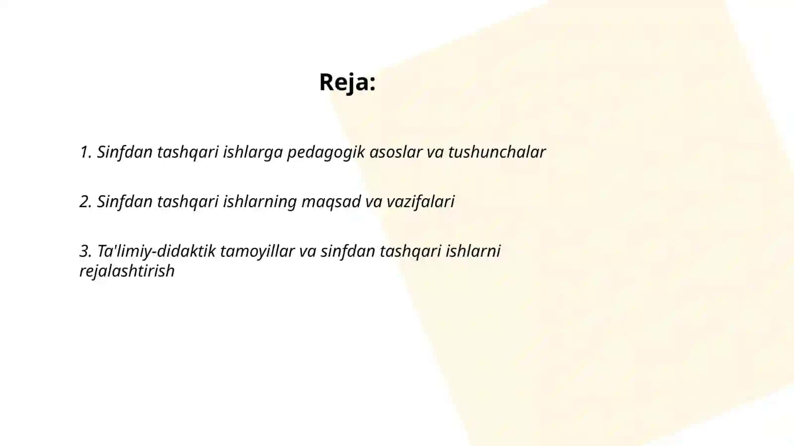 Sinfdan tashqari ishlarni tashkil qilish va o'tkazish metodikasi fani - o'quv fan sifatida 2