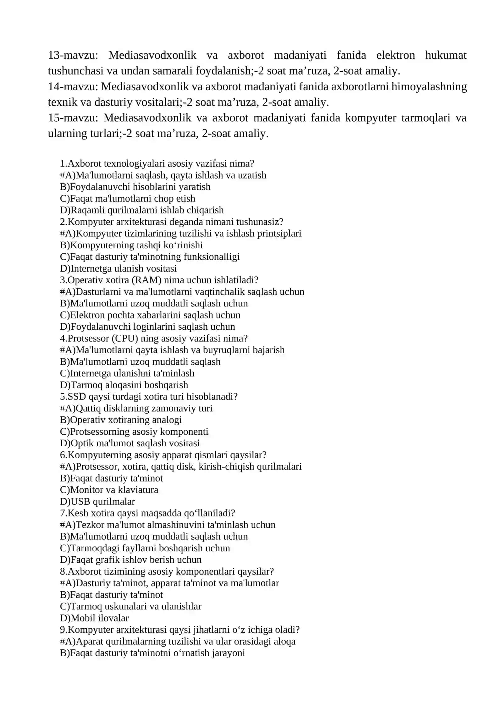 TESTLAR BAZASI 2