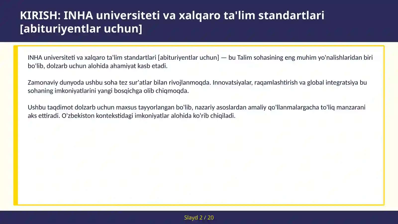INHA universiteti va xalqaro ta'lim standartlari [abituriyentlar uchun] 2