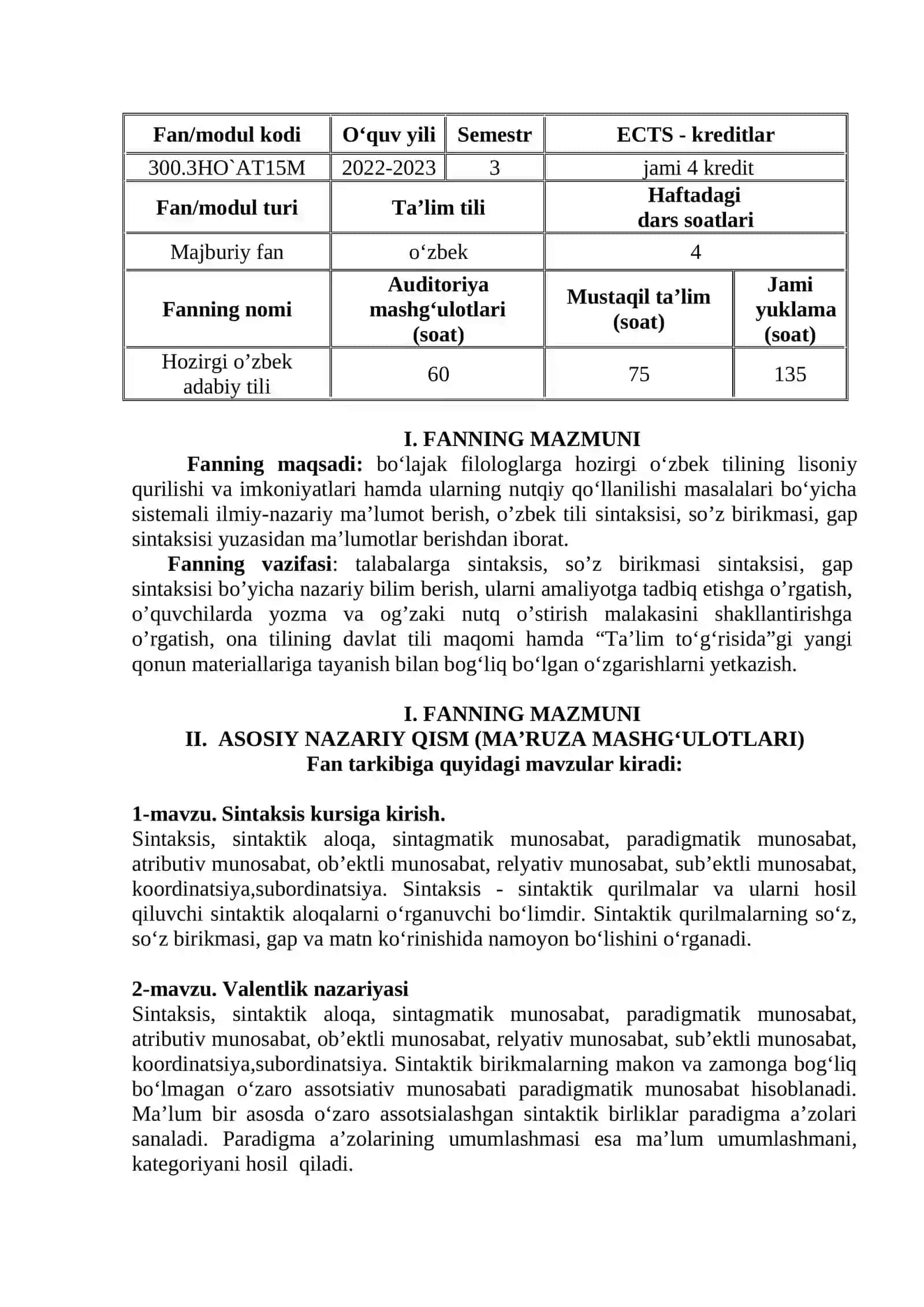 HOZIRGI O‘ZBEK TILI 2