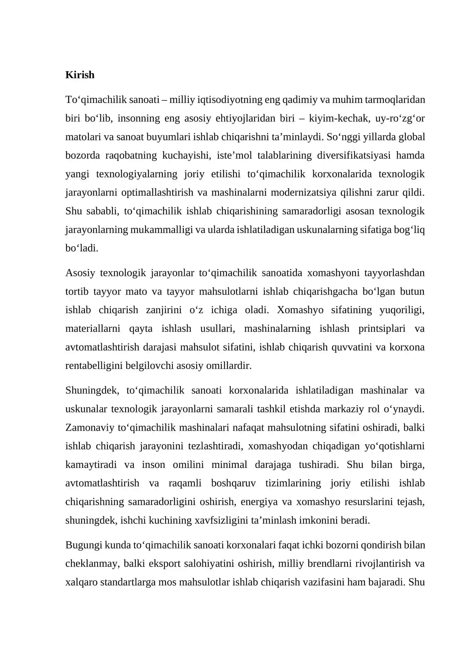 To‘qimachilik sanoati korxonalari asosiy texnologik jarayonlari va mashinalar 2