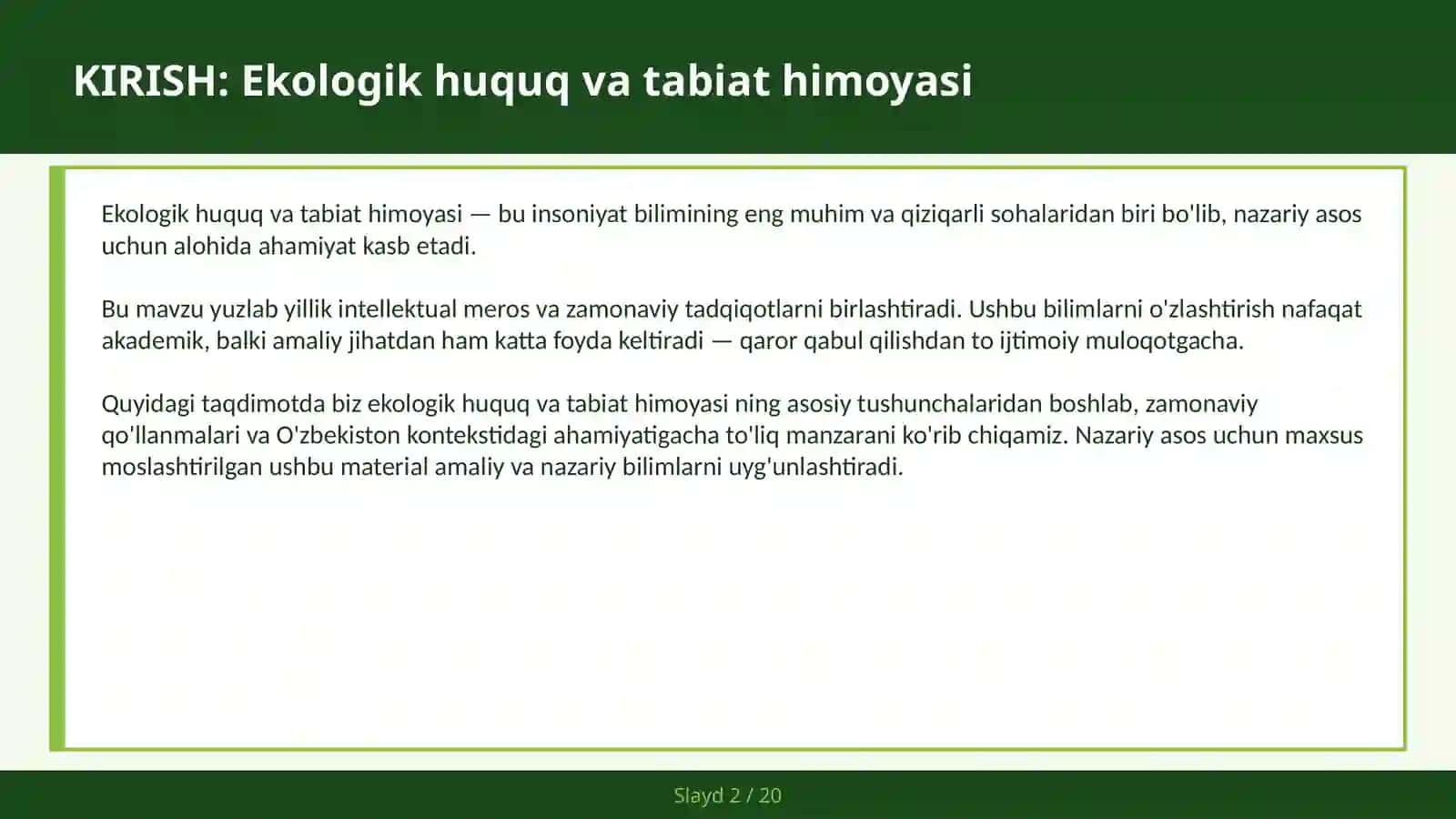 Ekologik huquq va tabiat himoyasi 2