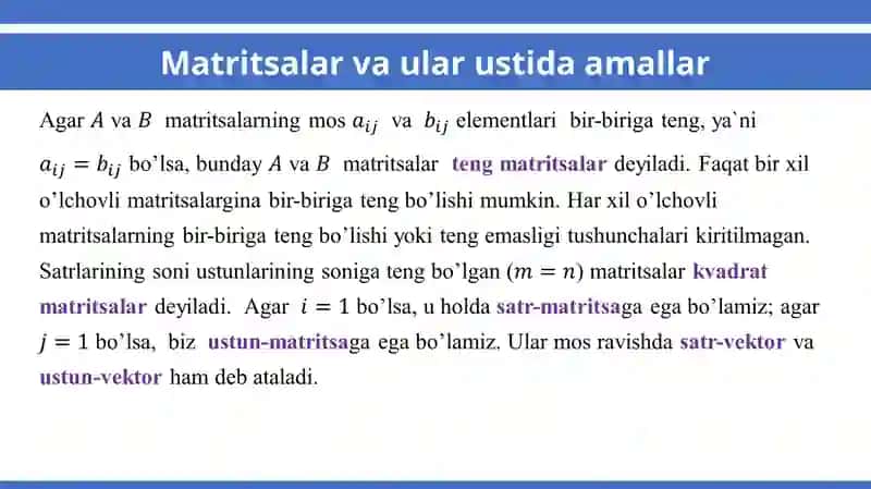 Matritsalar va ular ustida amallar 2