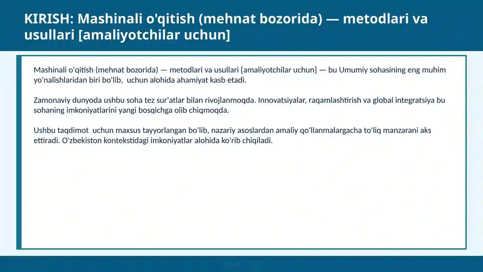 Mashinali O'qitish (Mehnat Bozorida) — Metodlari va Usullari [Amaliyotchilar Uchun] 2
