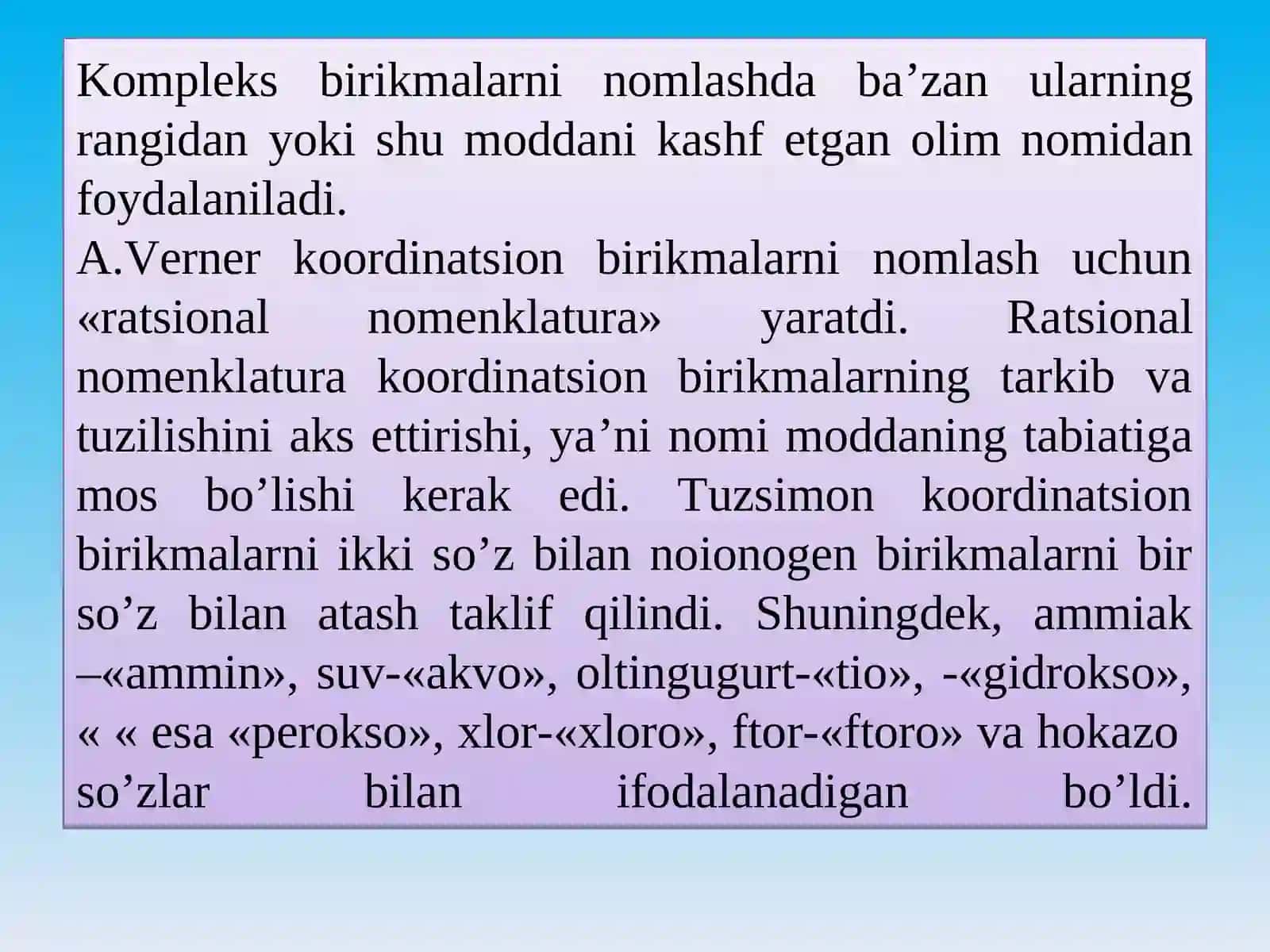 Kоmplеksbirikmalаrning nоmlаnishiva olinishi 2
