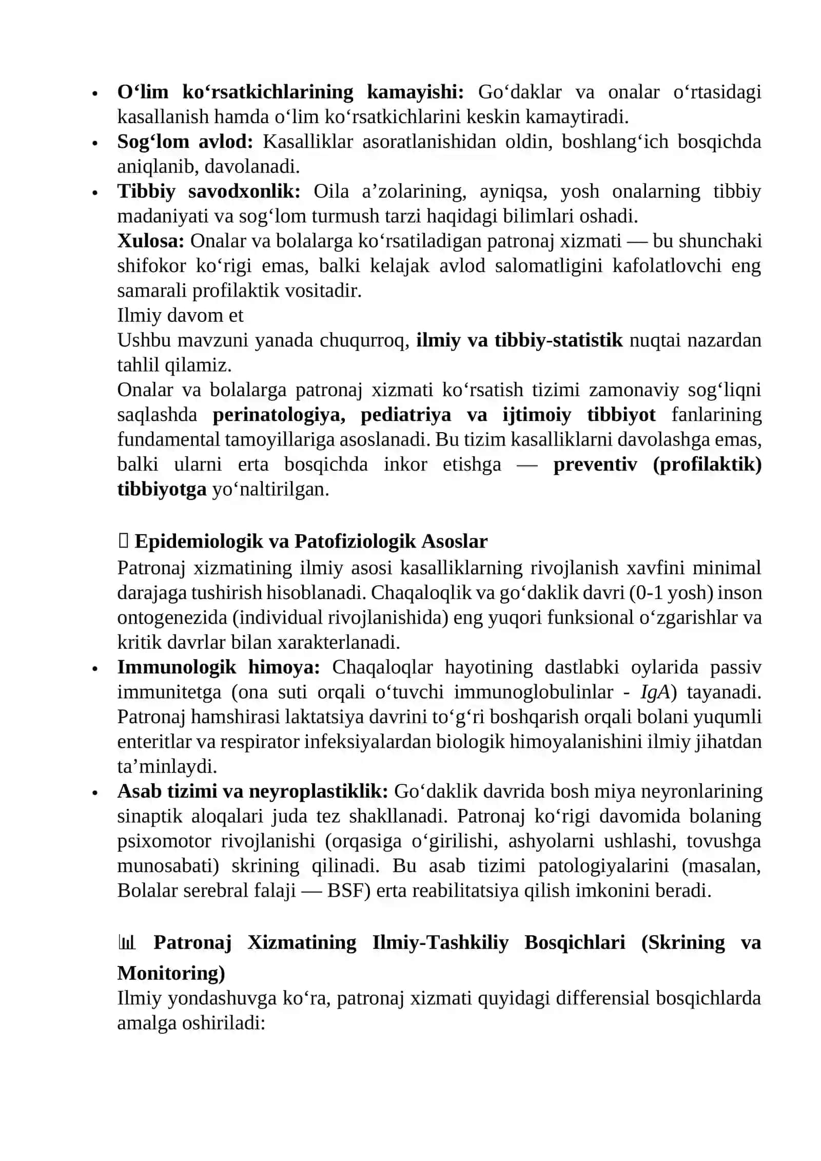 Onalar va bolalarga kasalliklarning oldini olish bo‘yicha patronaj xizmatini ko‘rsatish 2