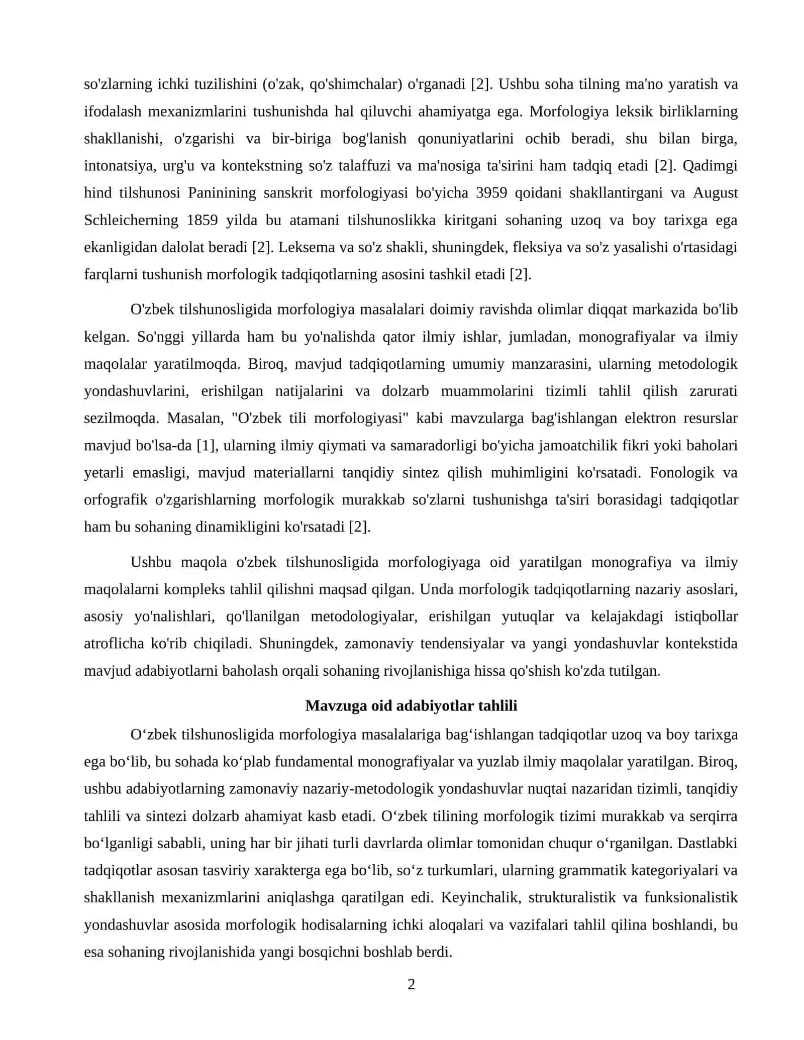 Morfologiyaga oid monografiya va ilmiy maqolalarni tahlil qilish 2