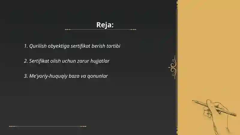 Qurilishga sertifikat berish 2