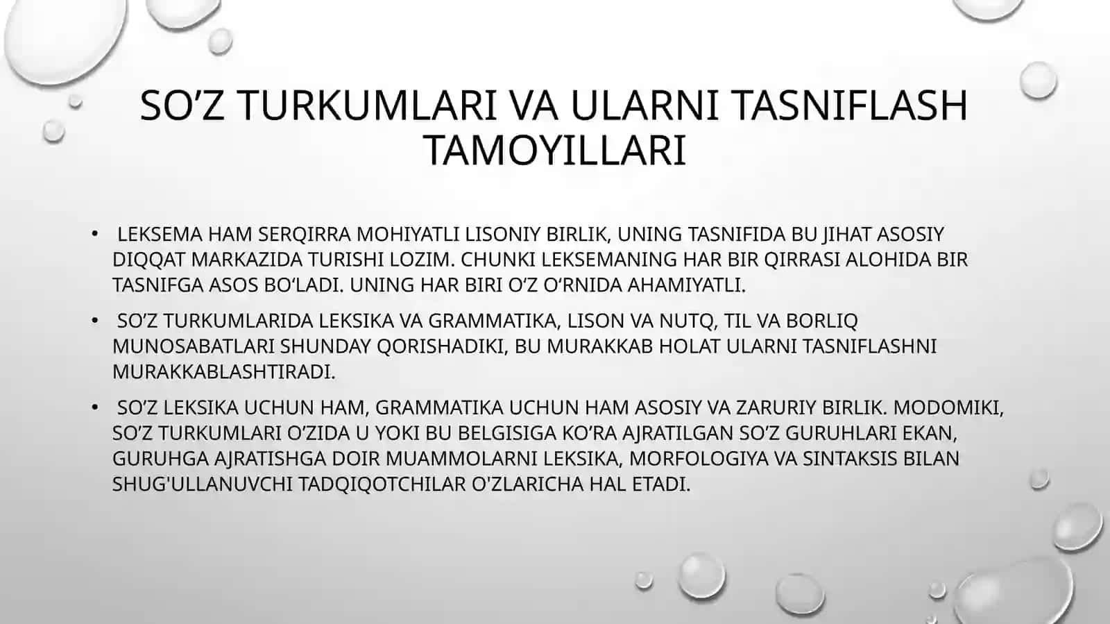so'zning grammatik ma’nolari va so’z turkumlari tasnifi bo’yicha mashqlar bajarish 2