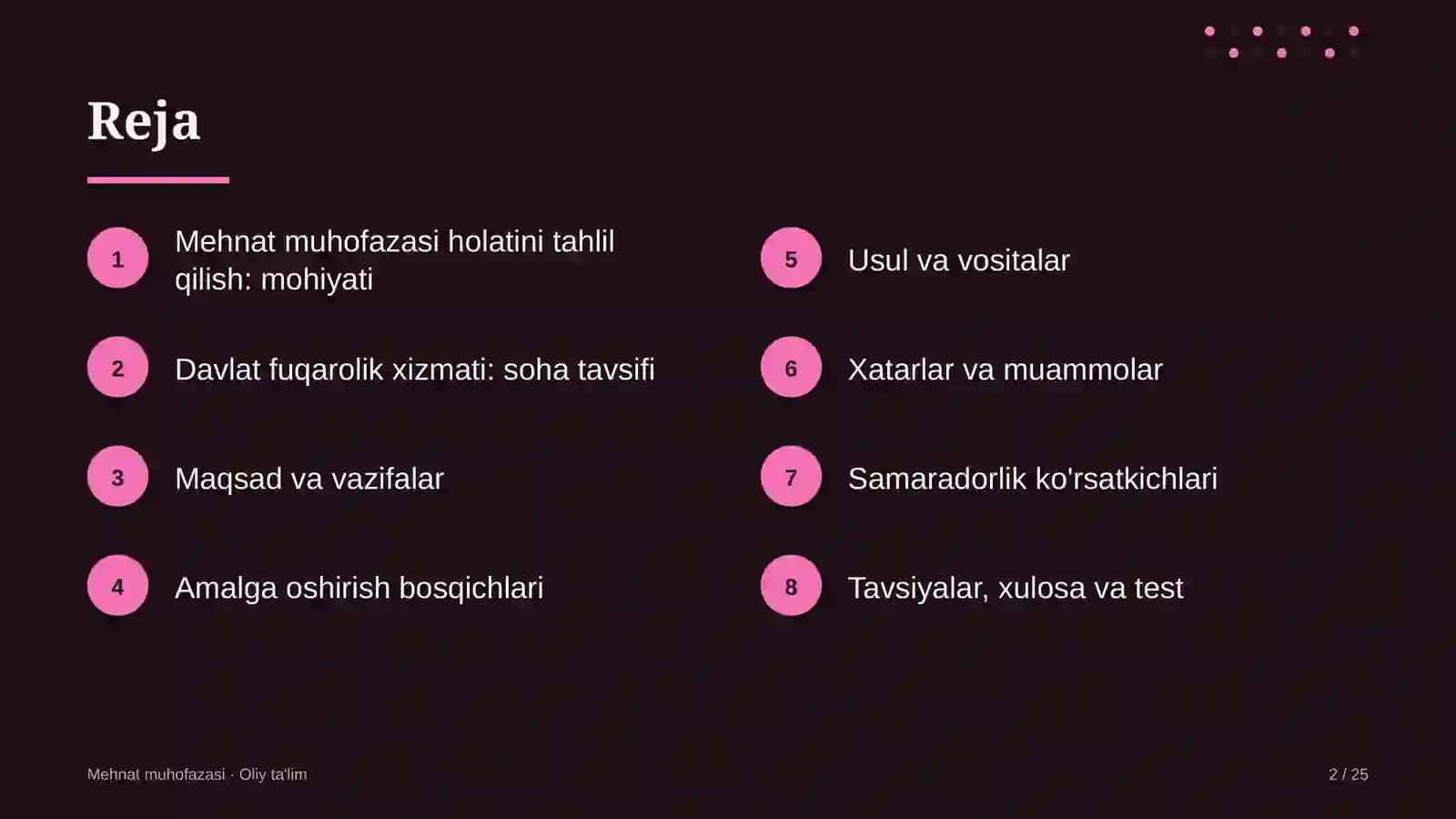 Davlat fuqarolik xizmatida mehnat muhofazasi holatini tahlil qilish 2