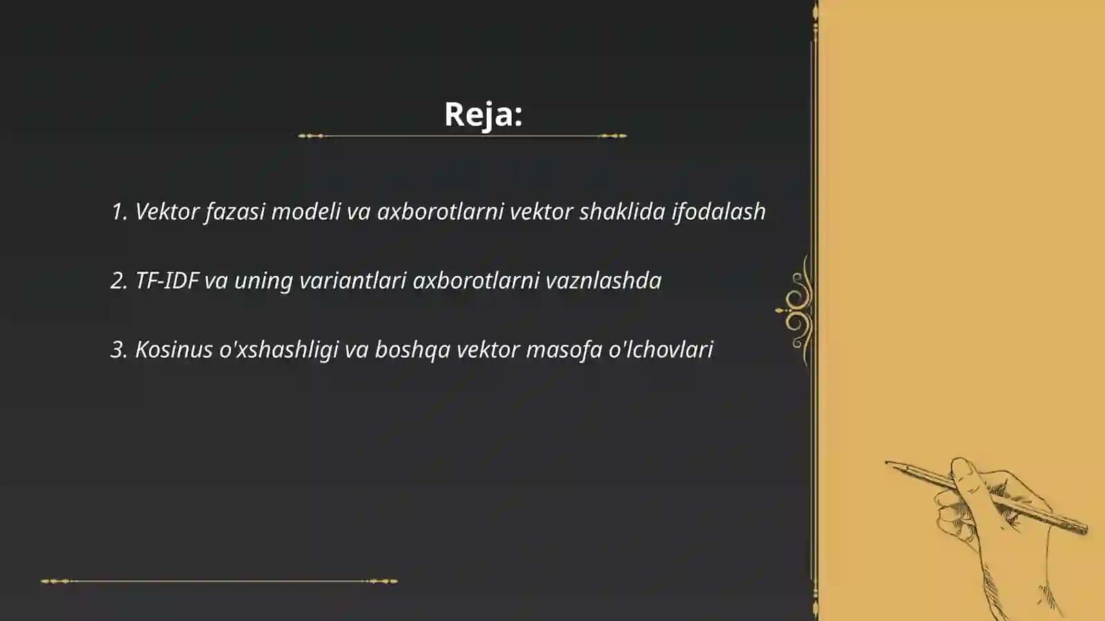 Axborotlarni izlash va chiqadigan vektorlarning usul va algoritmlari 2