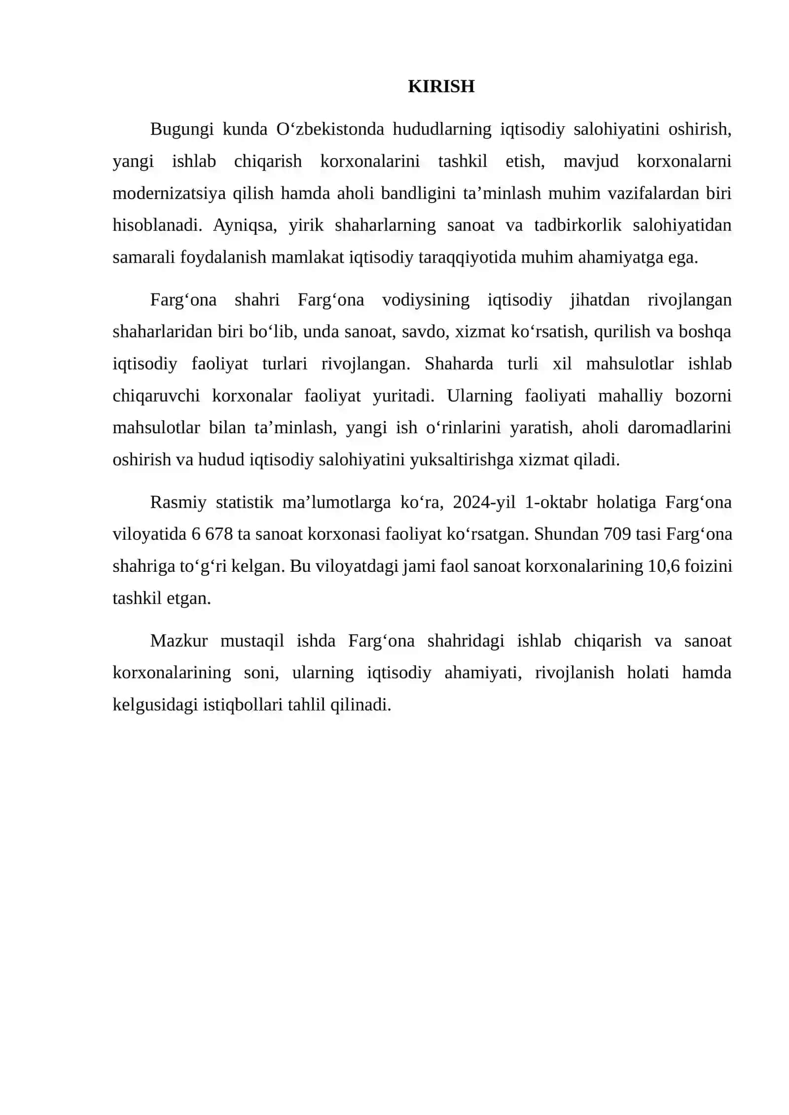 FARG‘ONA SHAHRIDA ISHLAB CHIQARISH KORXONALARI SONI 2