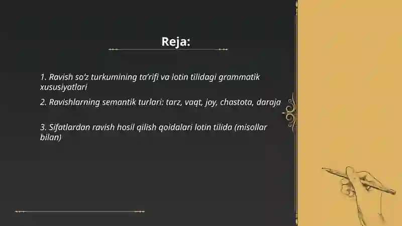 Ravish so'z turkumi lotin tili fanidan 2