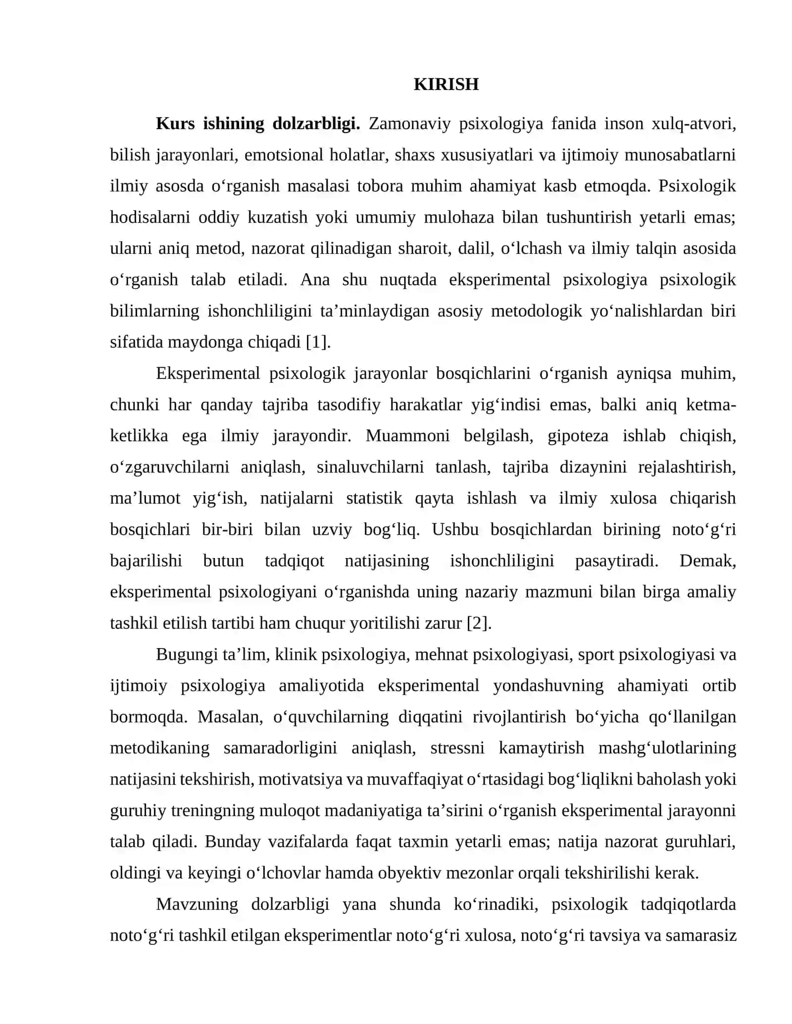 EKSPERIMENTAL PSIXOLOGIK JARAYONLAR BOSQICHLARI 2