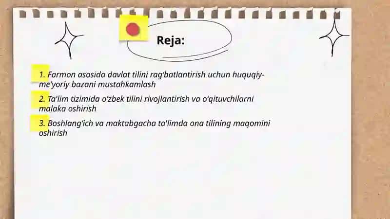 Ózbek tilining davlat tili sifatidagi nufuzi va mavqeini tubdan oshirish chora tadbirlari tóğrisida 2