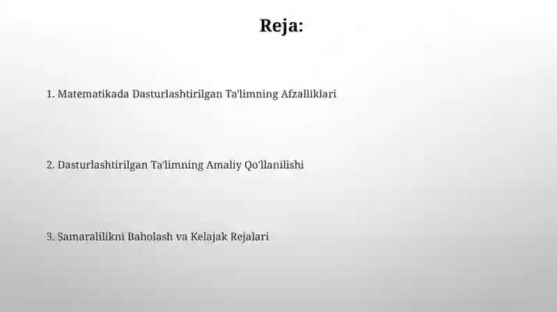 Matematikada Dasturlashtirilgan Ta'lim 2