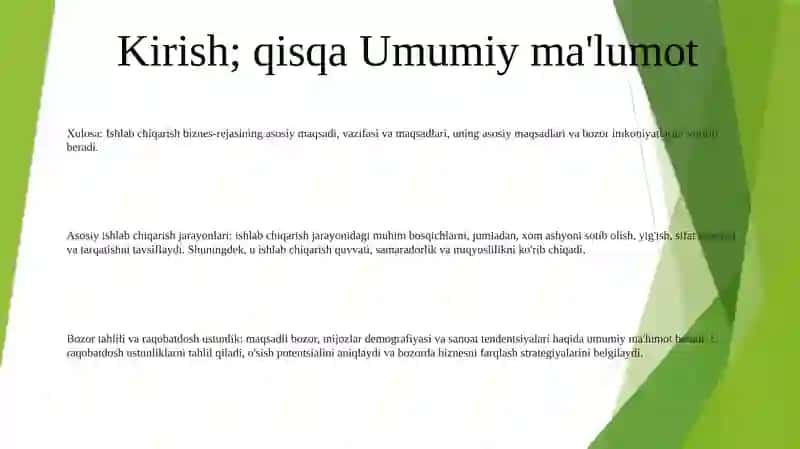 Ishlab Chiqarish Biznes Rejasini Tuzish 2