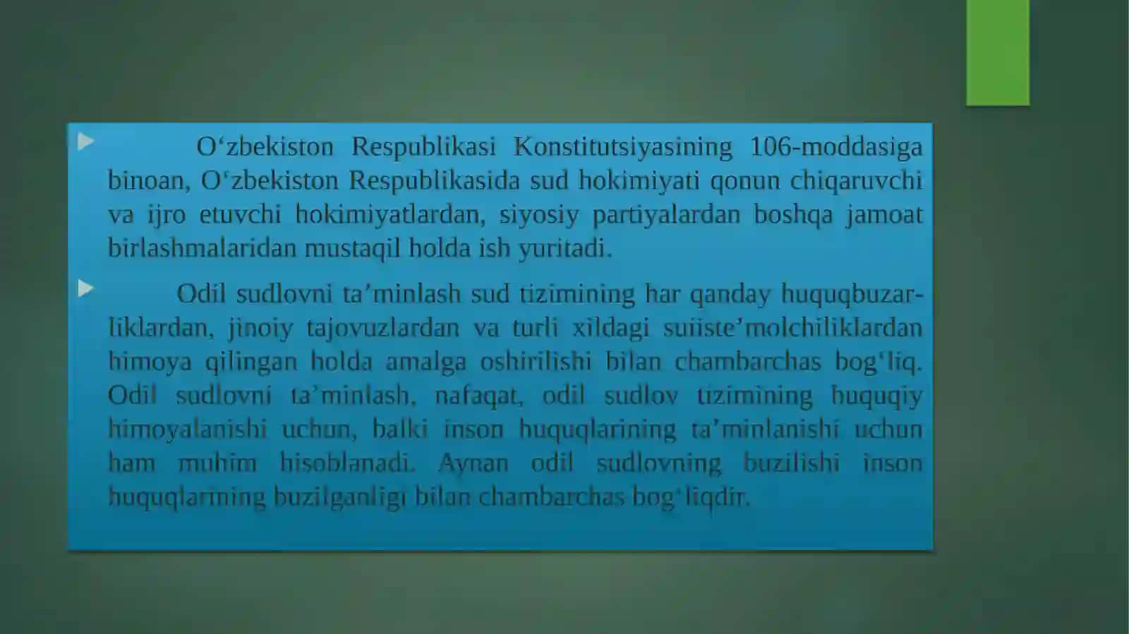 O‘zbekiston Respublikasi Konstitutsiyasida sud hokimiyati to‘g‘risidagi ma’lumotlar 2