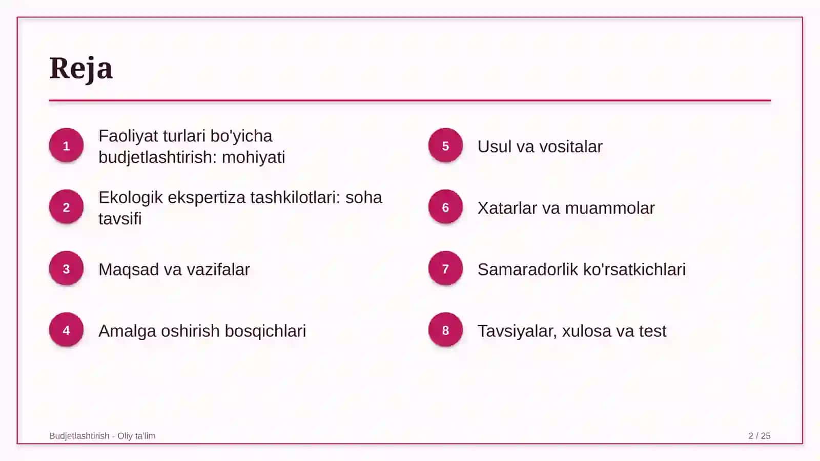 ekologik ekspertiza tashkilotlarida faoliyat turlari bo'yicha budjetlashtirish 1479 2
