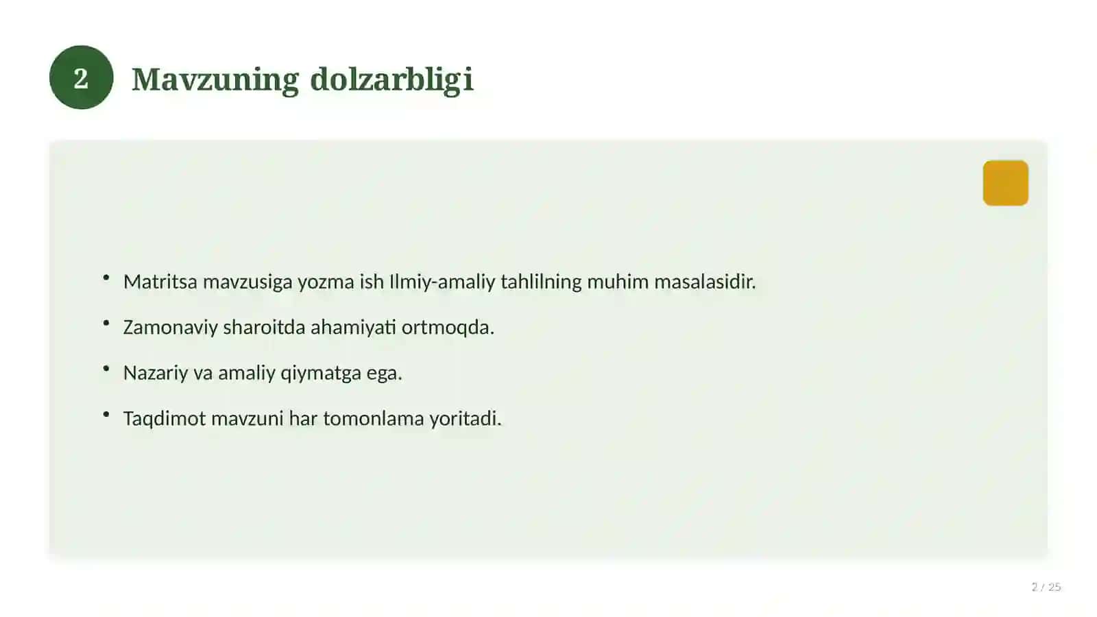Matritsa mavzusiga yozma ish 2