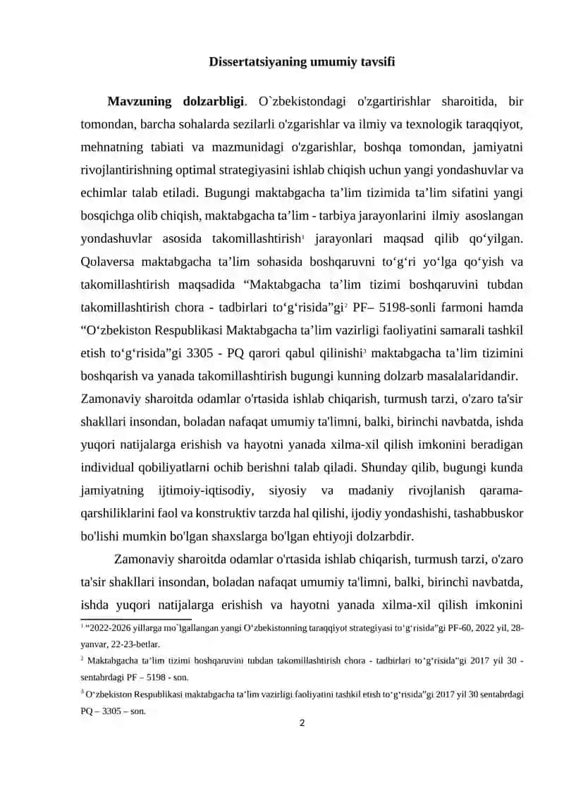 MAKTABGACHA TA'LIM TASHKILOTINING BOSHQARISHNING RAQOBATBARDOSHLIGINI TAKOMILLASHTIRISH YO`LLARI. 2