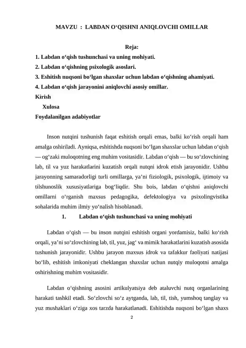 LABDAN OʻQISHNI ANIQLOVCHI OMILLAR 2