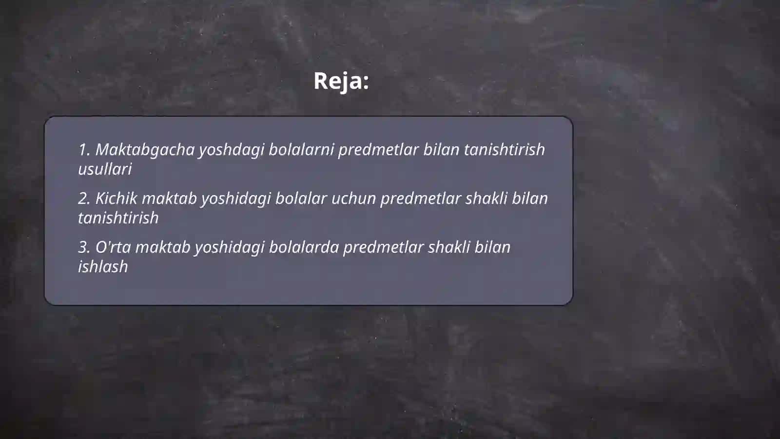 Buxoro davlat pedagogika instituti Predmetlar shakli bilan tanishtirish metodikasi 2