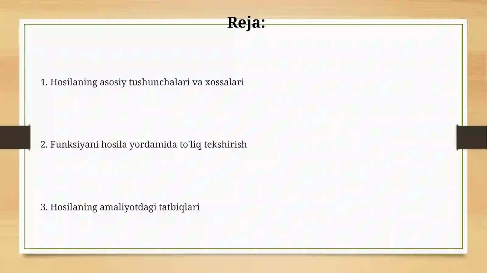 Hosilani tadbiqlari. Hisila yordamida funksiyani toʻla tekshirish 2
