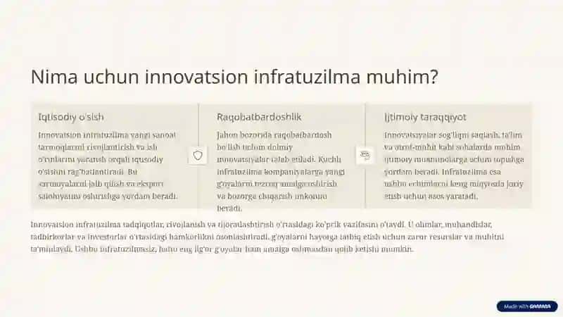 Innovatsiyalar uchun zamonaviy infratuzilma: Kirish 2