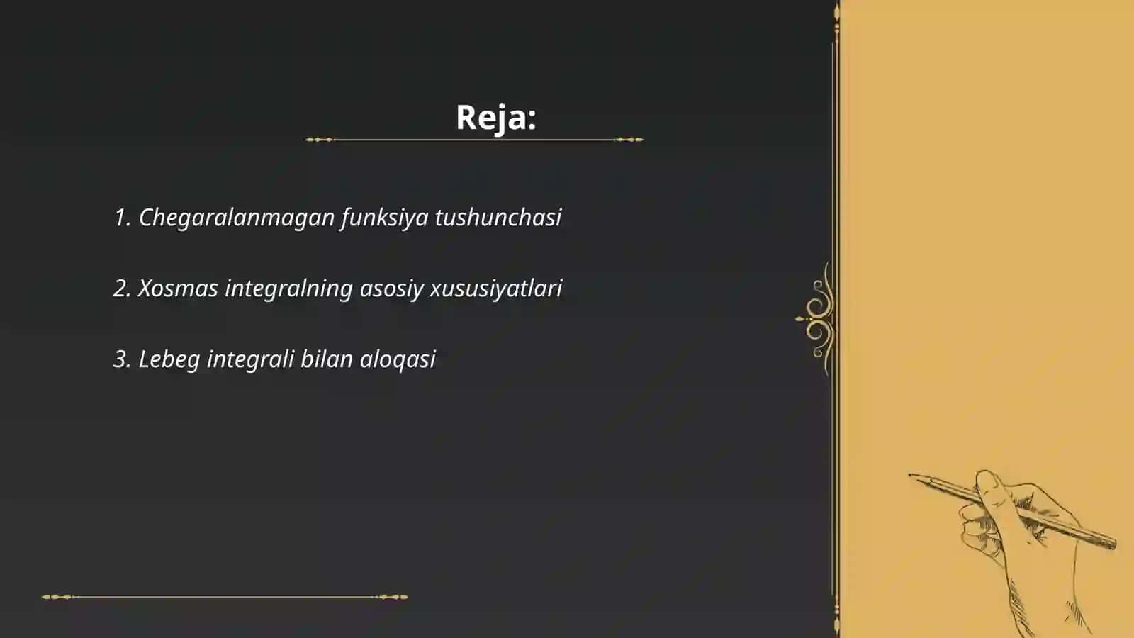 Chegaralanmagan funksiyaning xosmas integrali 2