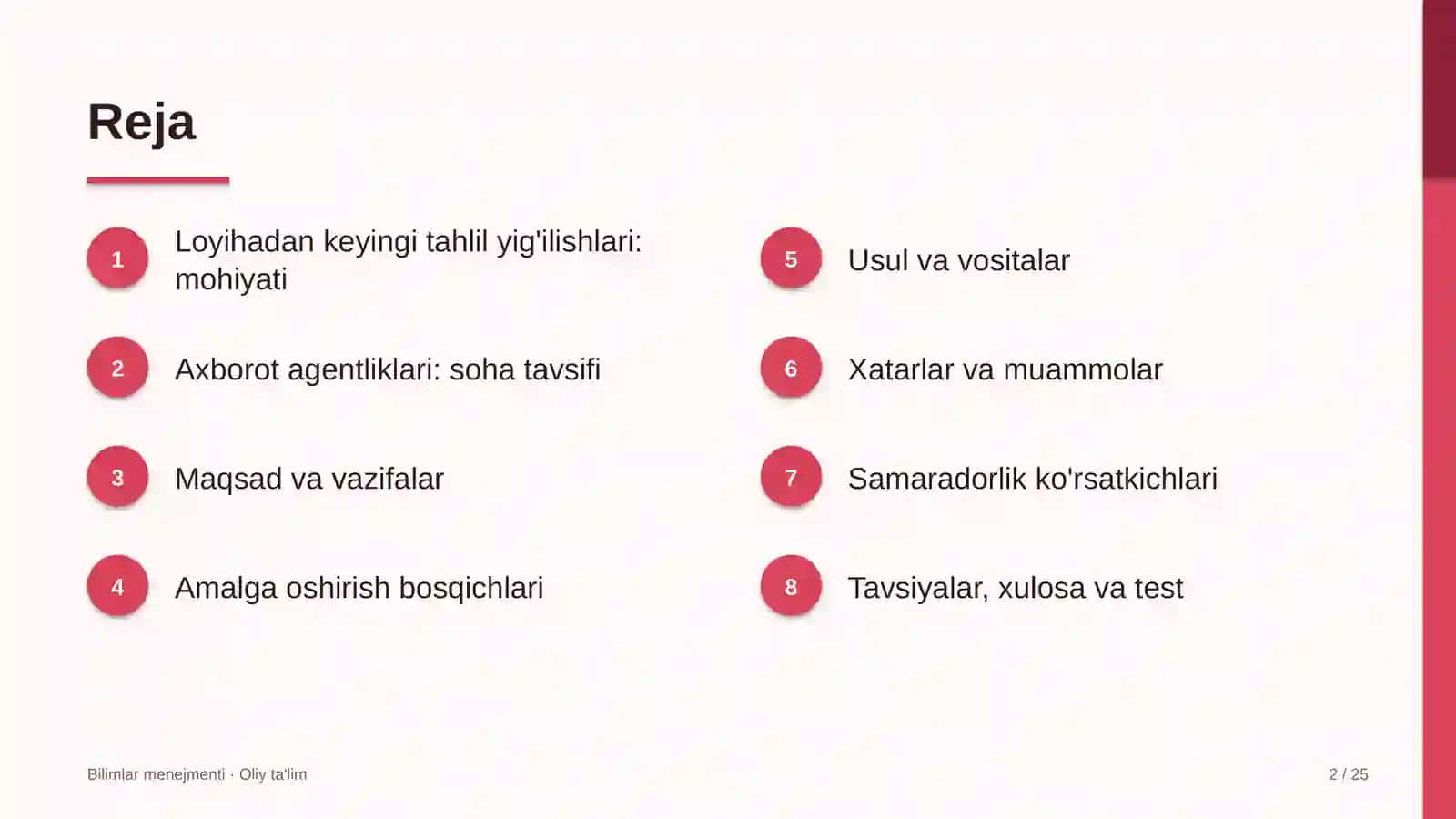 Axborot agentliklarida loyihadan keyingi tahlil yig'ilishlarini o'tkazish 2