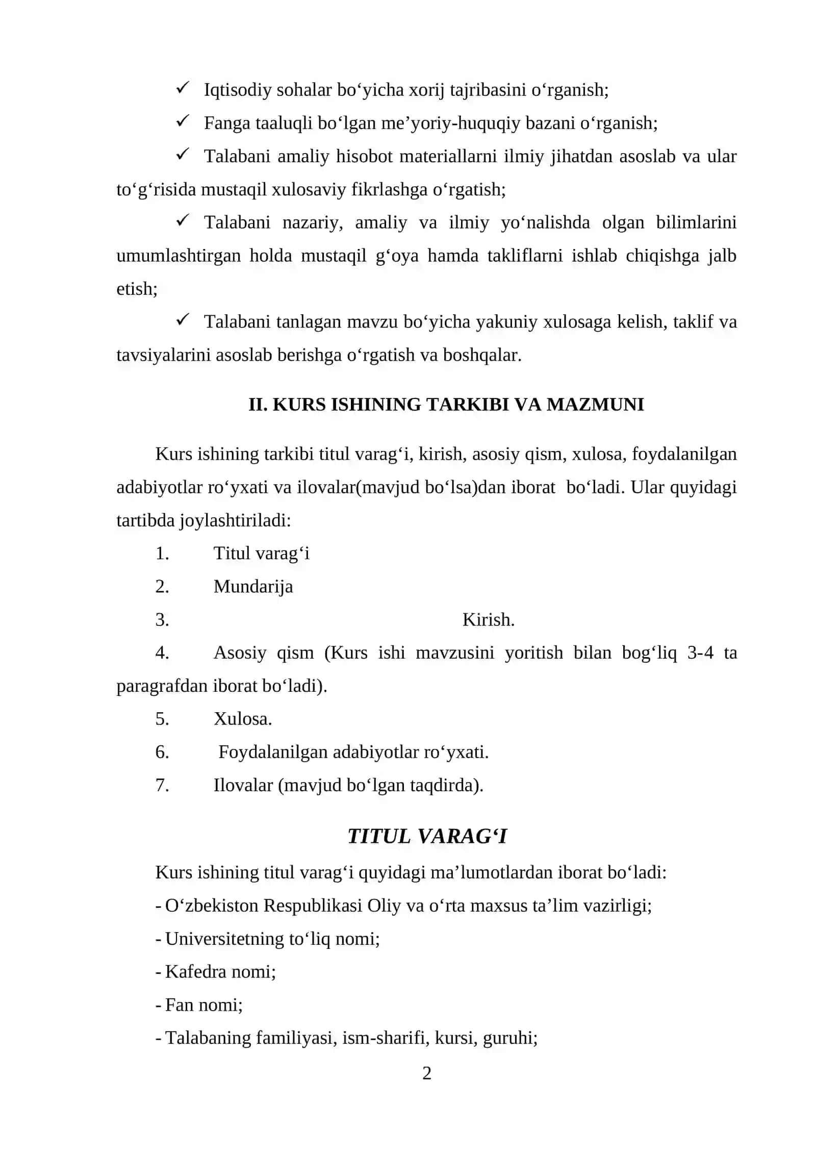 Kurs Ishiga Qo‘yiladigan Umumiy Talablar 2