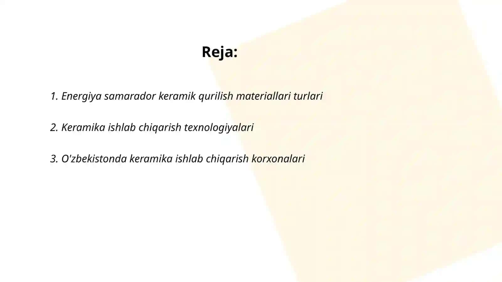Energiya samarador keramik qurilish materiallari va buyumlari nomenklaturasi 2