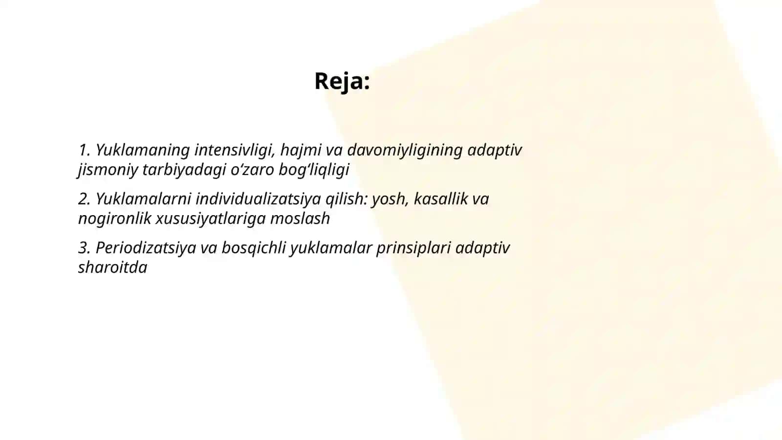 Adaptiv jismoniy tarbiyada yuklamalarning umumiy xususiyatlari va dam olishning oʻzaro bogʻliqligi 2