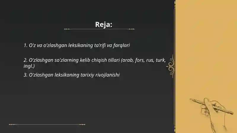 O'zbek tili leksikasida o'z va o'zlashgan qatlam 2