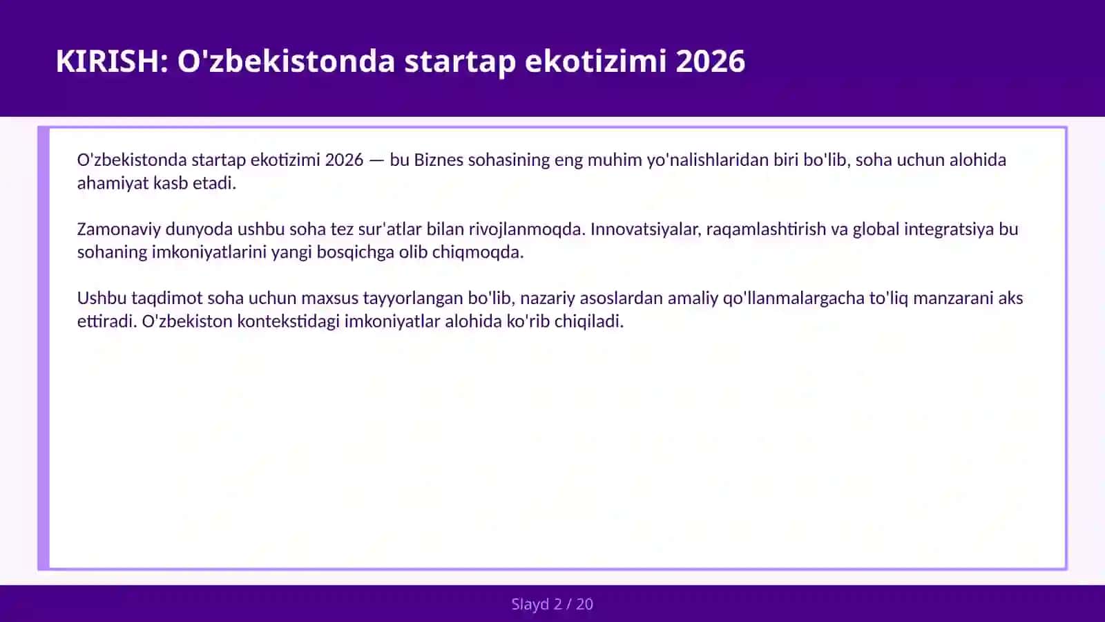O'zbekistonda Startap Ekotizimi 2026 2