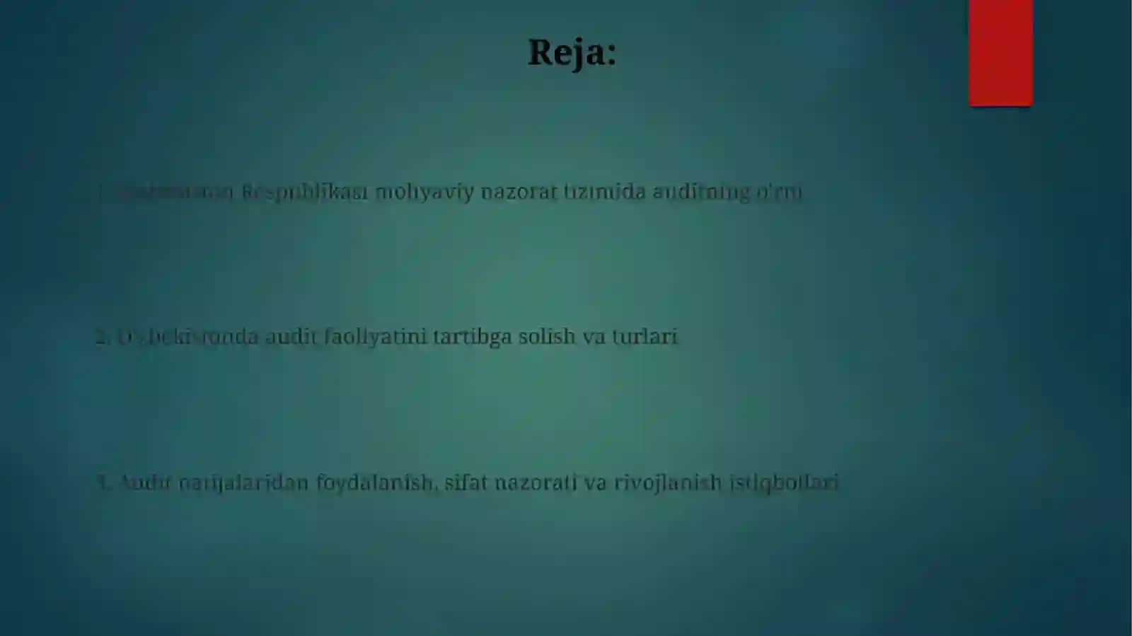 O'zbekiston Respublikasi moliyaviy nazorat tizimida auditning o'rni 2