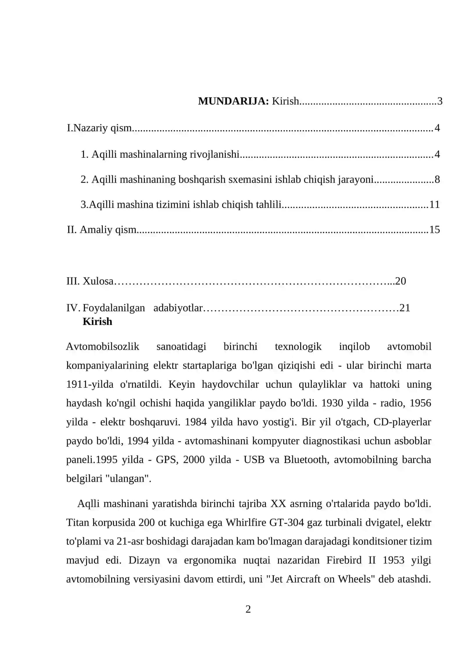 Aqilli mashina tizimini ishlab chiqish 2