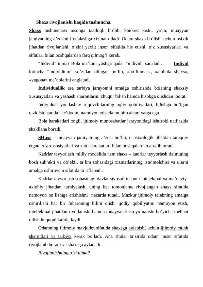 Shaxsning rivojlanishi, tarbiyasi va ijtimoiylashuvi 2