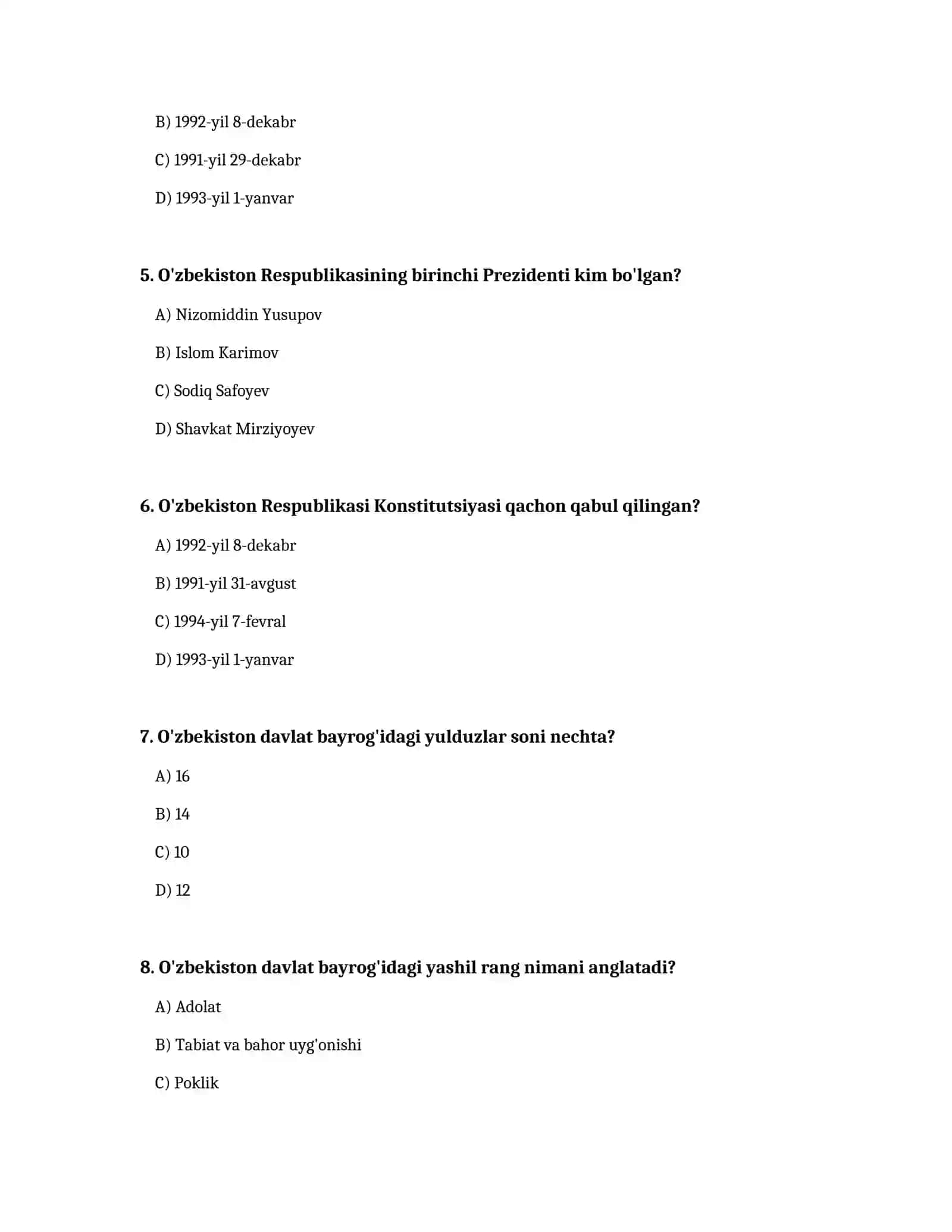 Mustaqillik Test-1 2