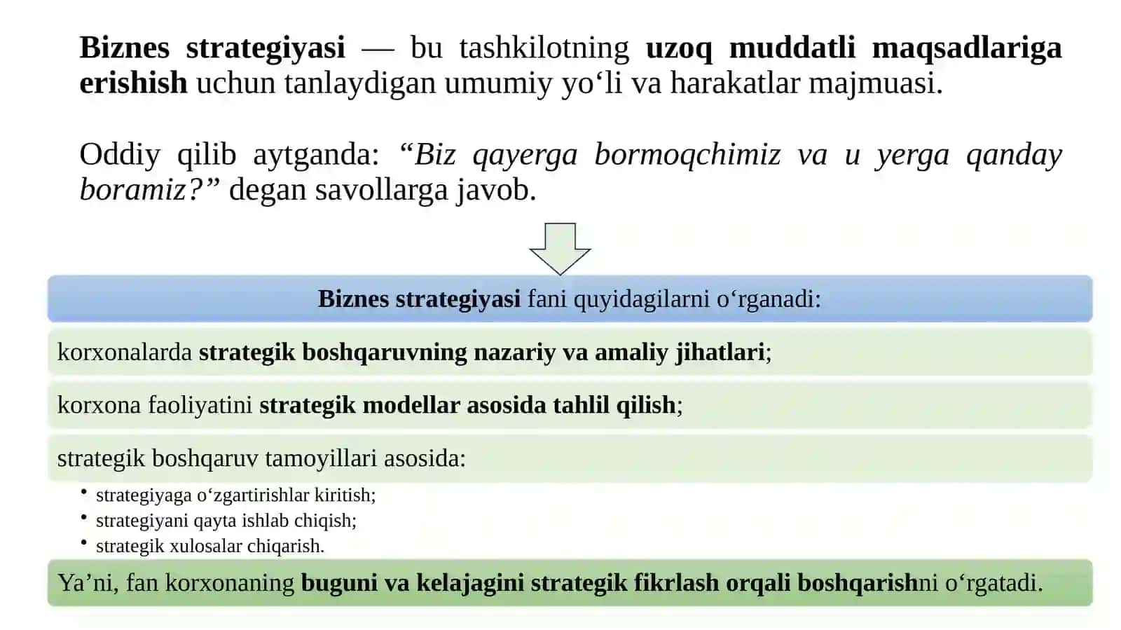 Biznesstrategiyasining asoslari 2