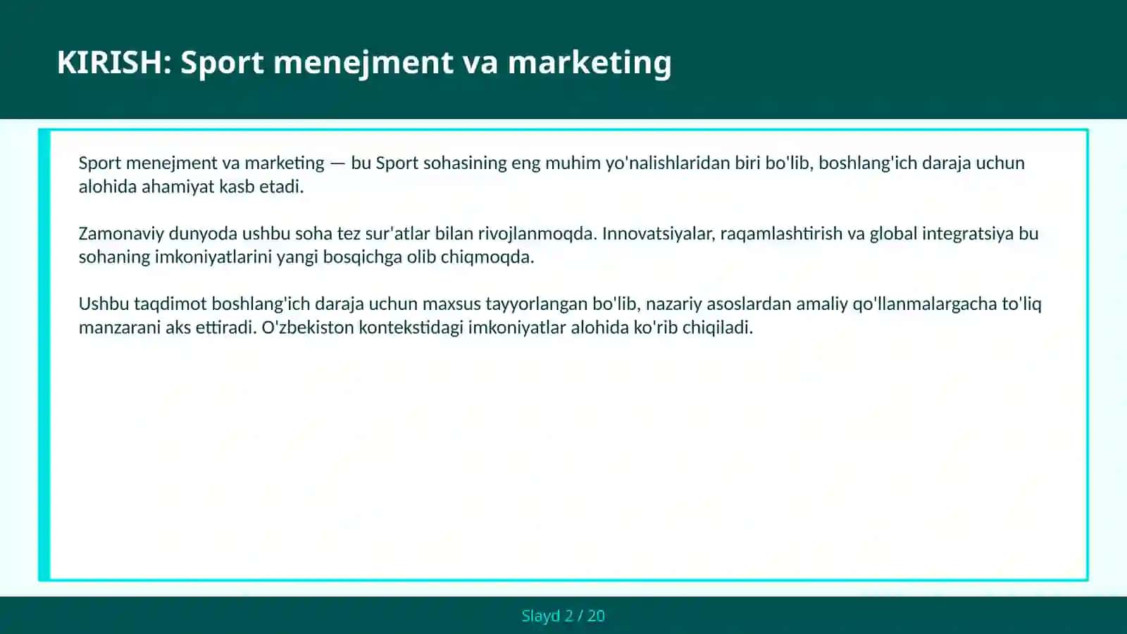 Sport MENEJMENT VA MARKETING 2
