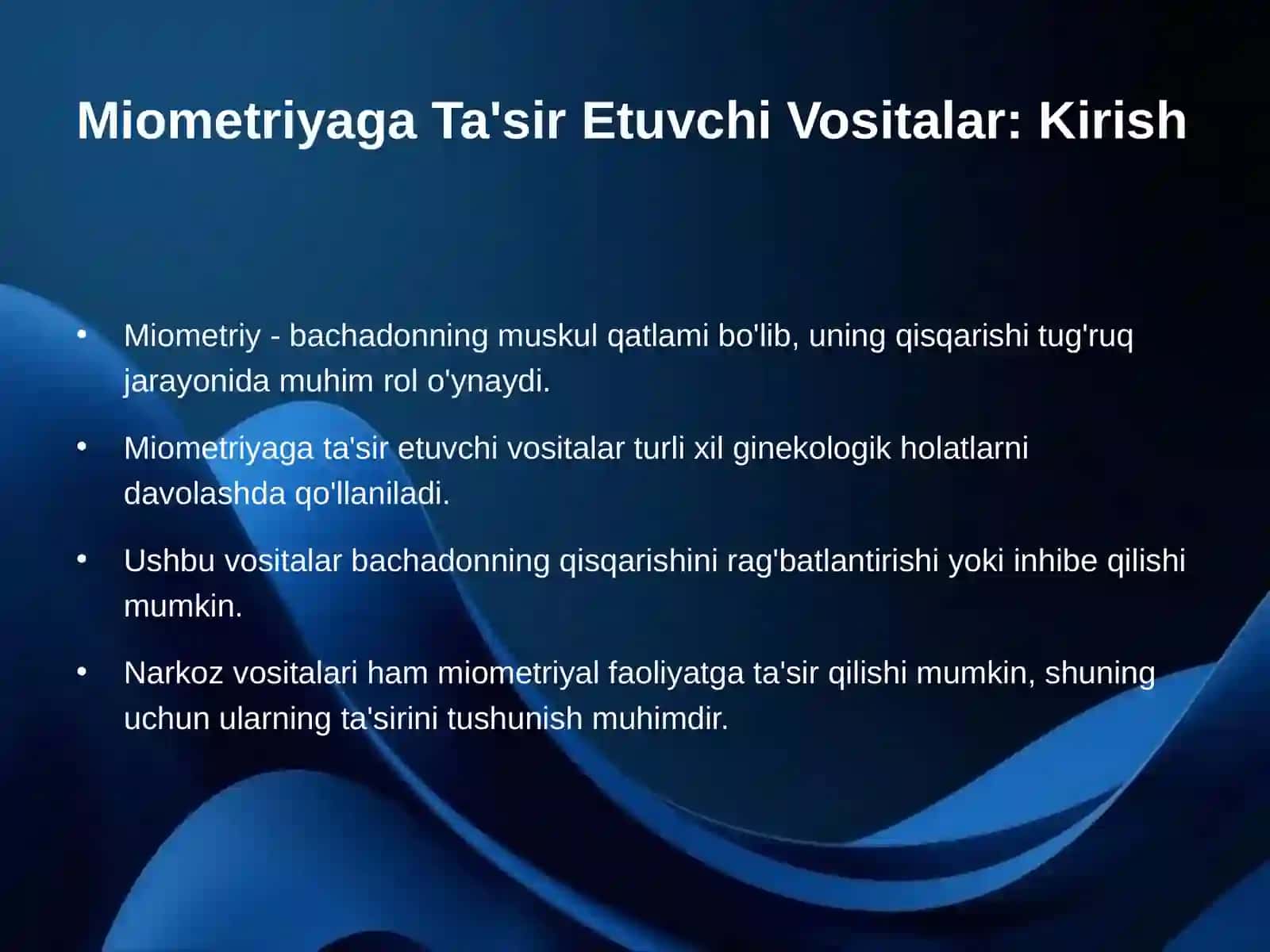 Miometriyaga Ta'sir Etuvchi Vositalar va Narkoz 2