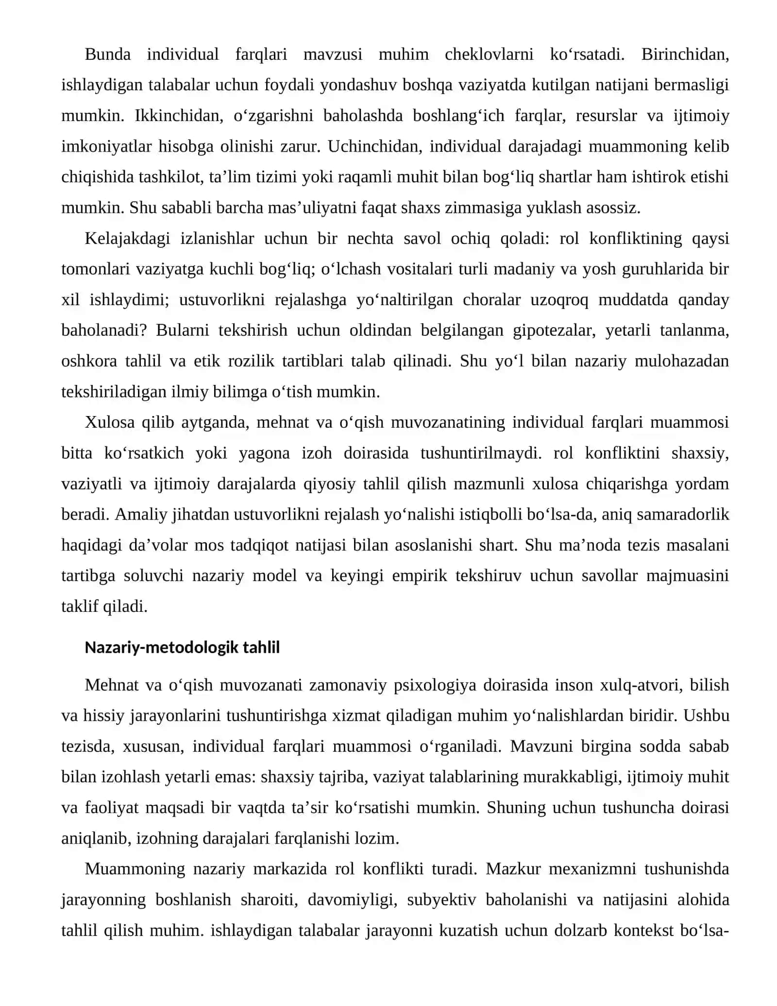 MEHNAT VA O‘QISH MUVOZANATI — INDIVIDUAL FARQLARI 2